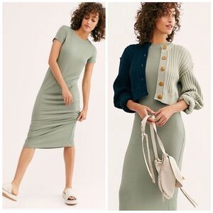 NWT Free People FP Beach Simone Ribbed Tee Dress Olive Sage